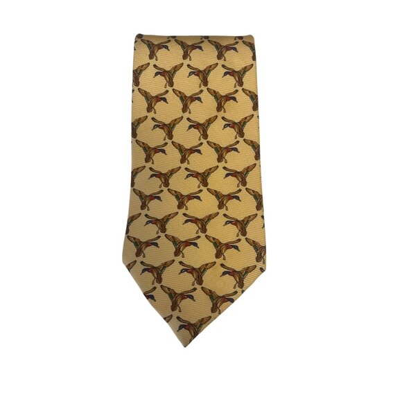 Lauren Ralph Lauren Men’s Tie – Mallard Duck Print, Yellow Silk, Made in USA, Ha - Picture 6 of 7
